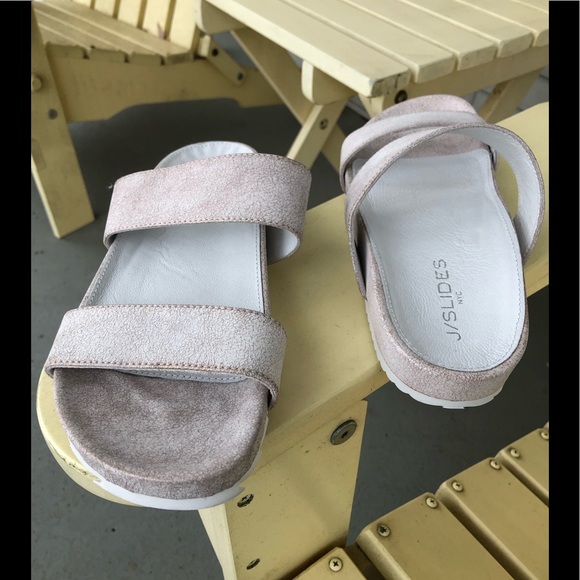 J Slides NYC soft pink metallic suede slides - Picture 2 of 3